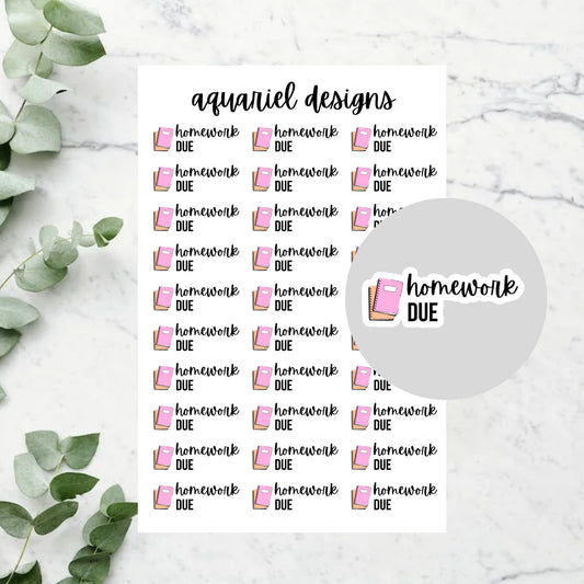 Homework Due Stickers, Back To School Stickers for Planners, Bullet Journals, Calendars, etc.