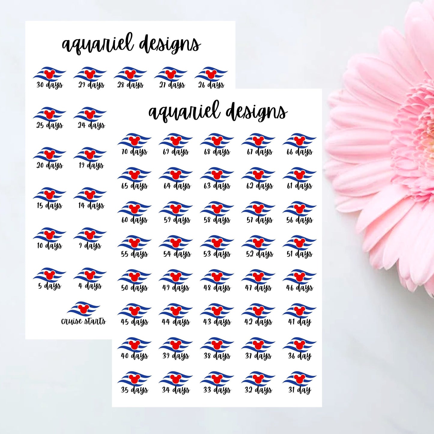 Disney Cruise Countdown Stickers, Disney Cruise Stickers, Bullet Journal Stickers