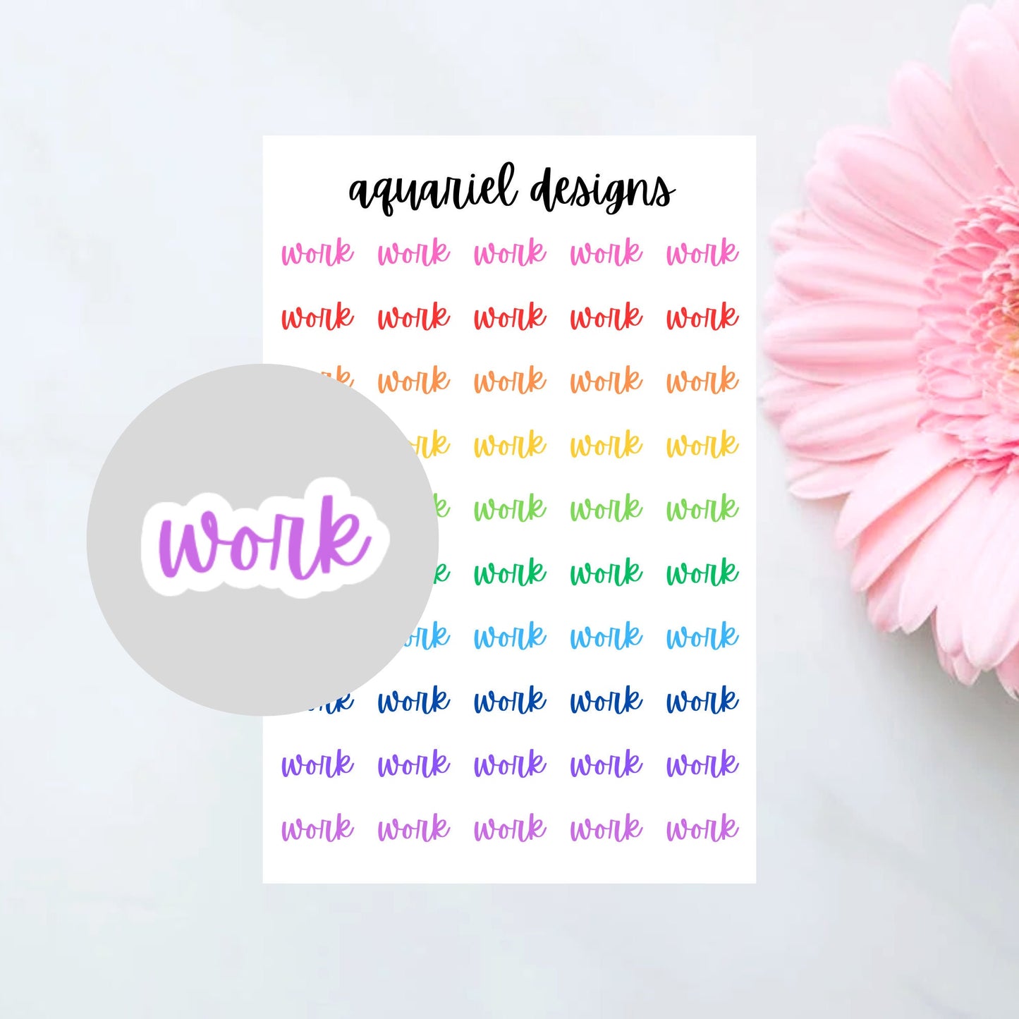 Work Script Planner Stickers | 50 Colorful Mini Work Planner Stickers | ECLP Stickers | Script Work Bullet Journal Stickers