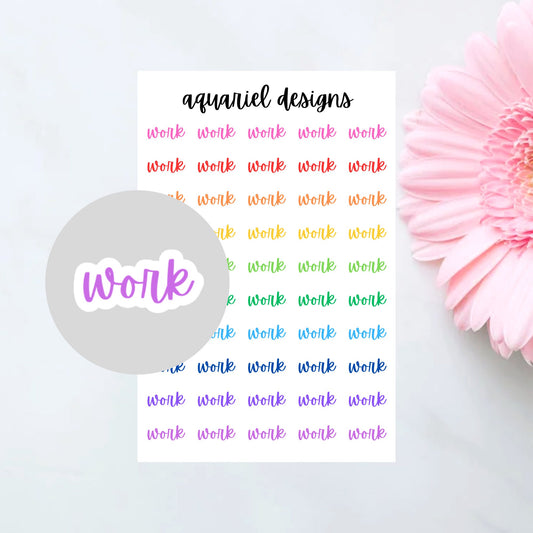 Work Script Planner Stickers | 50 Colorful Mini Work Planner Stickers | ECLP Stickers | Script Work Bullet Journal Stickers