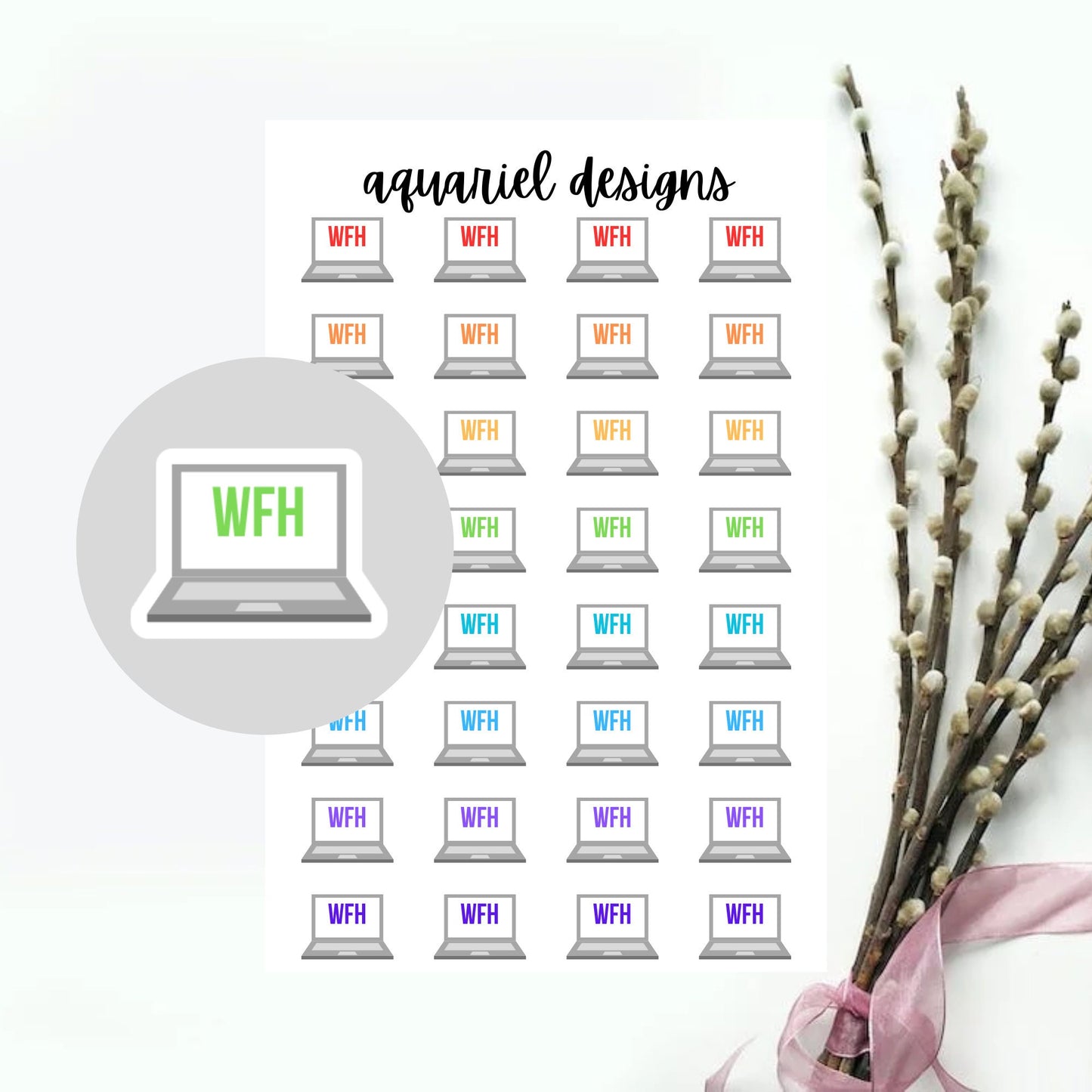 Laptop Work From Home Stickers for Planners, Calendars, Bullet Journals, etc.