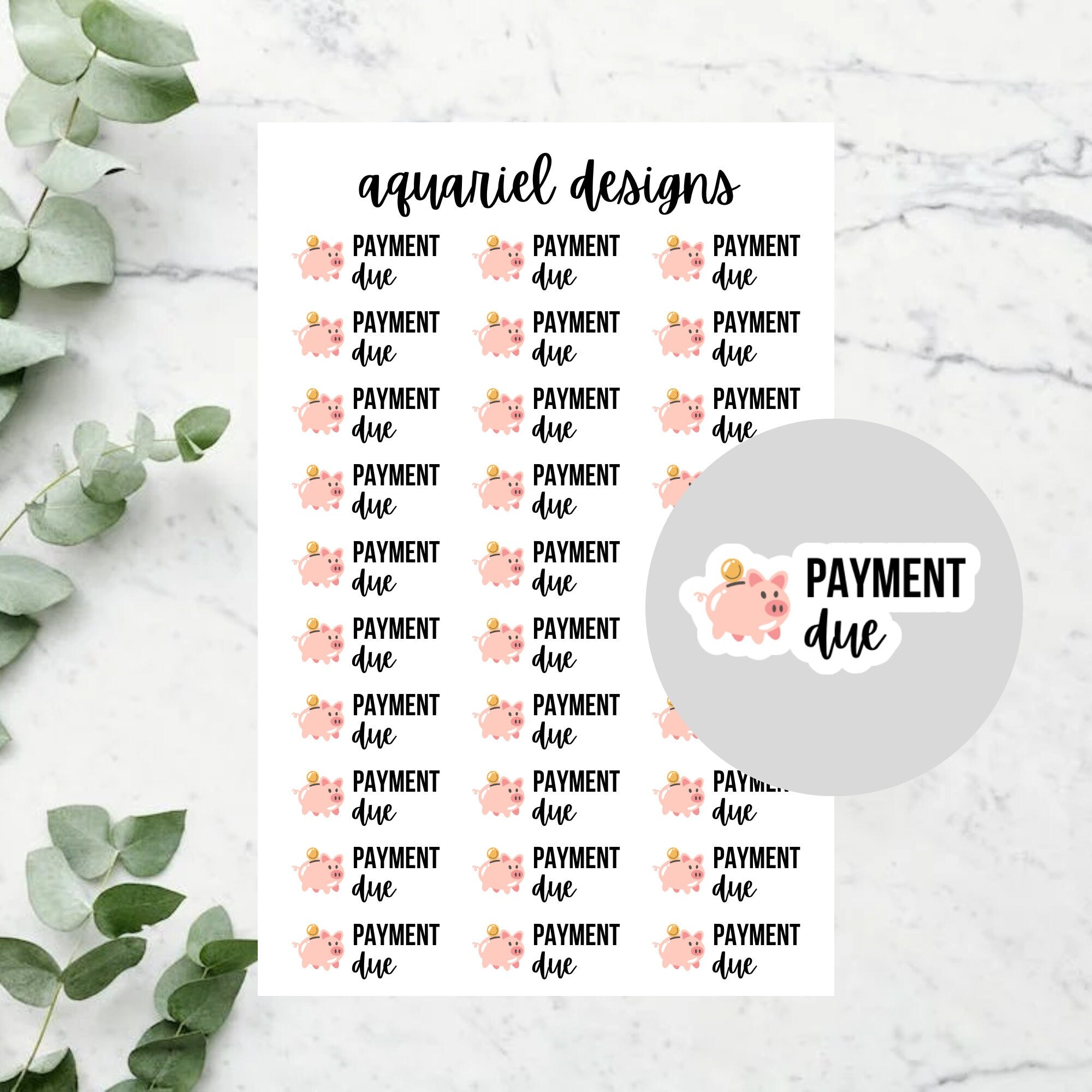 Payment Due Stickers | Set of 30 Piggy Bank Payment Due Monthly Budget ...