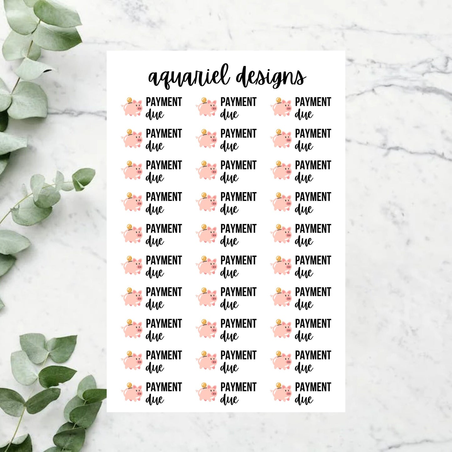 Payment Due Stickers | Set of 30 Piggy Bank Payment Due Monthly Budget Planner Stickers | Bullet Journal Stickers