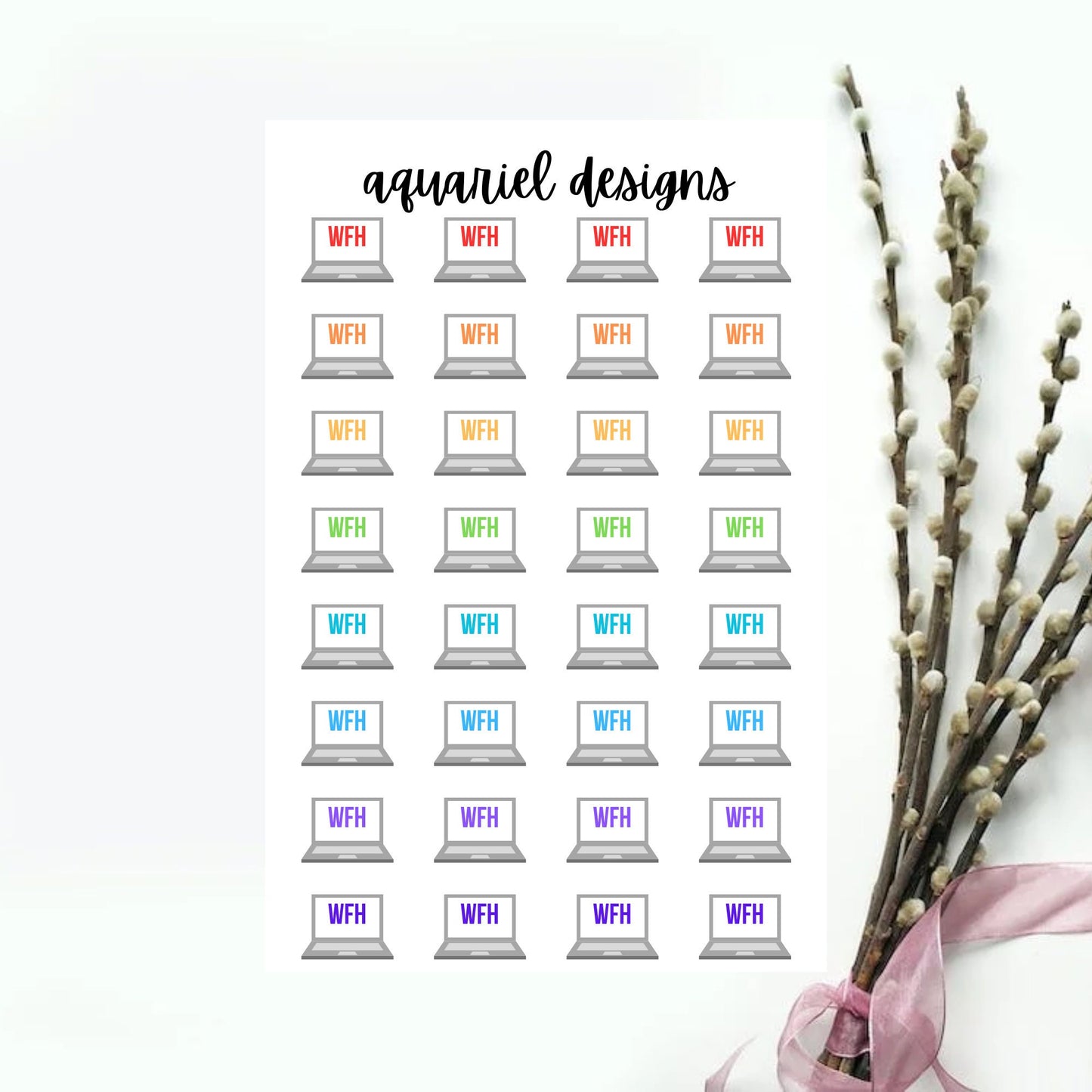 Laptop Work From Home Stickers for Planners, Calendars, Bullet Journals, etc.