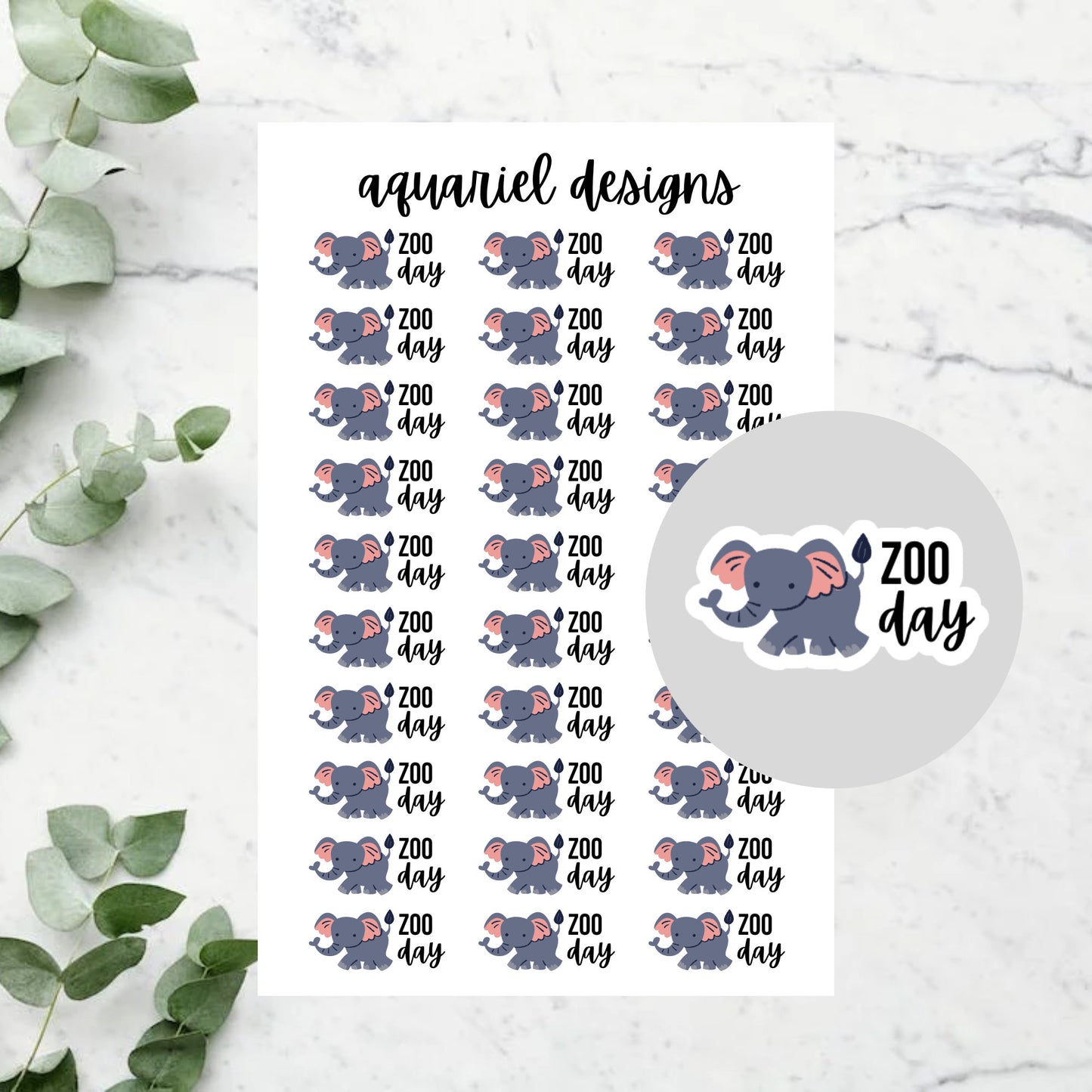 Elephant Zoo Day Stickers for Planners, Bullet Journals, Calendars, etc.