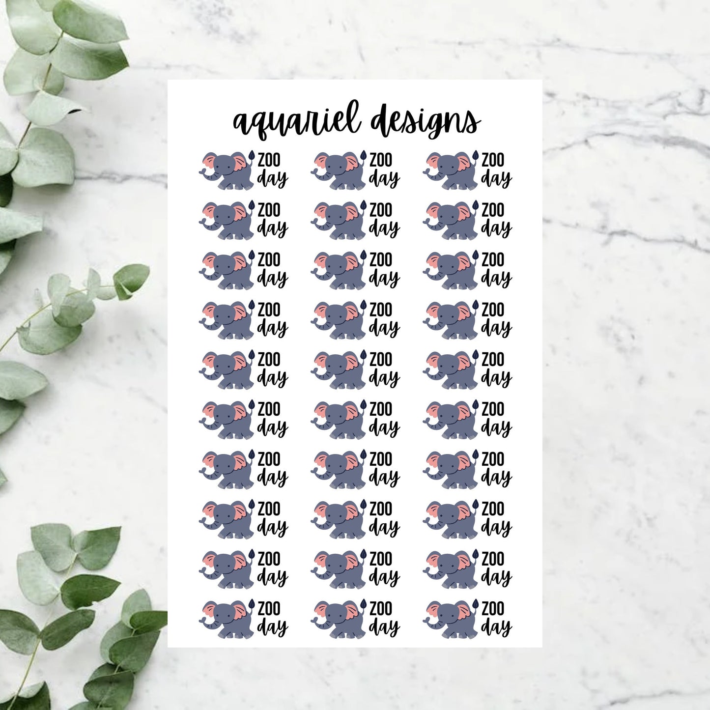 Elephant Zoo Day Stickers for Planners, Bullet Journals, Calendars, etc.