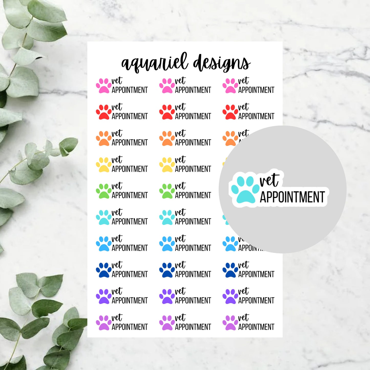 Vet Appointment Stickers | Set of 30 Rainbow or Black Vet Appointment Reminder Planner Stickers | Bullet Journal Stickers