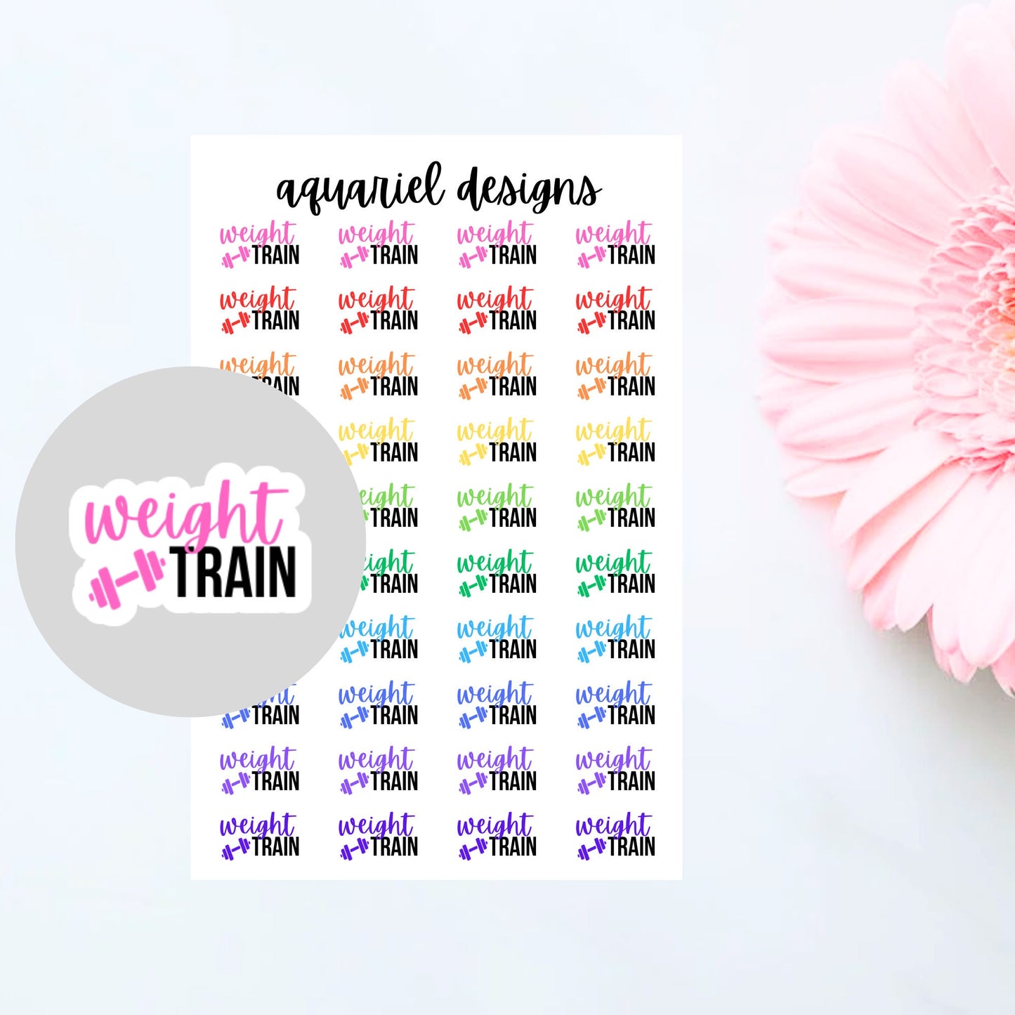 Weight Train Stickers, Fitness Planner Stickers, Set of 40 Weight Lifting Stickers, Gym Bullet Journal Stickers