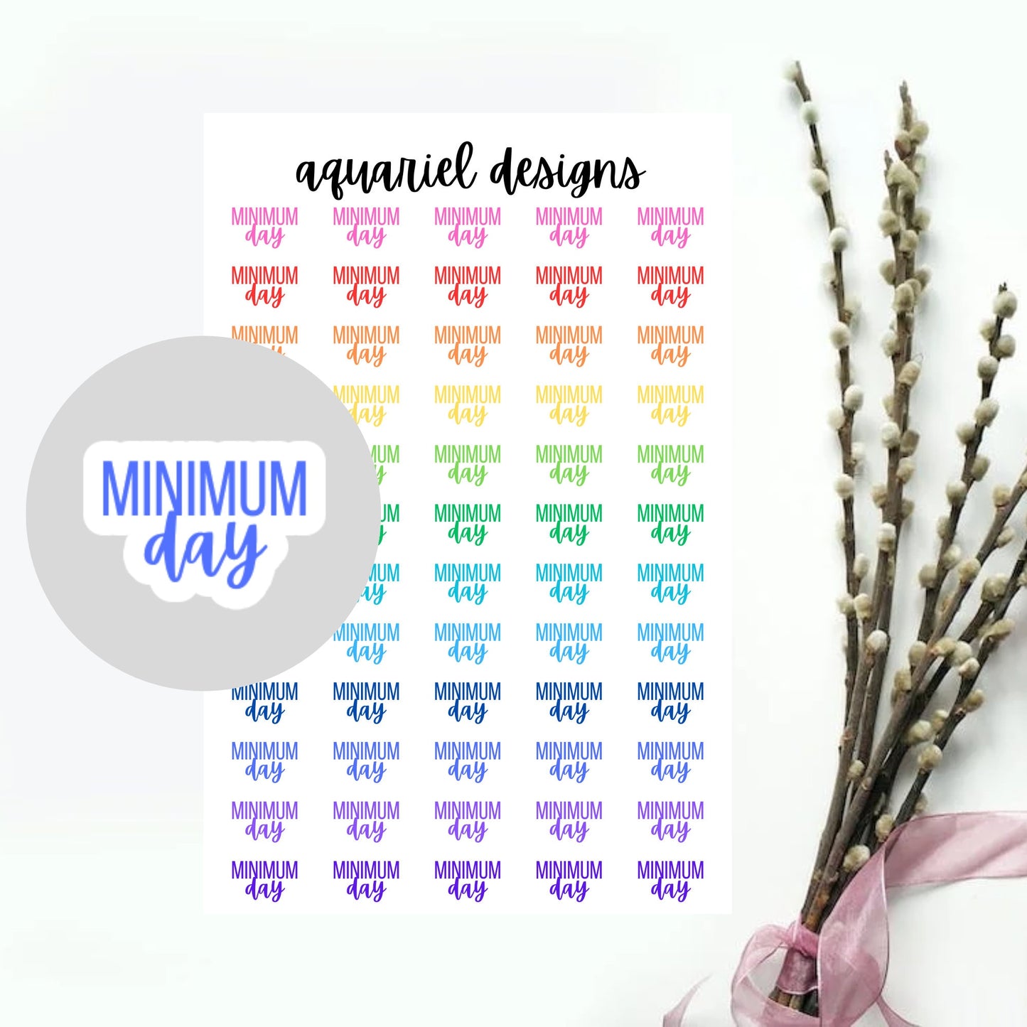 Minimum Day Stickers, Set of 60 Minimum Day Text Planner Stickers, Minimum Day Bullet Journal Stickers