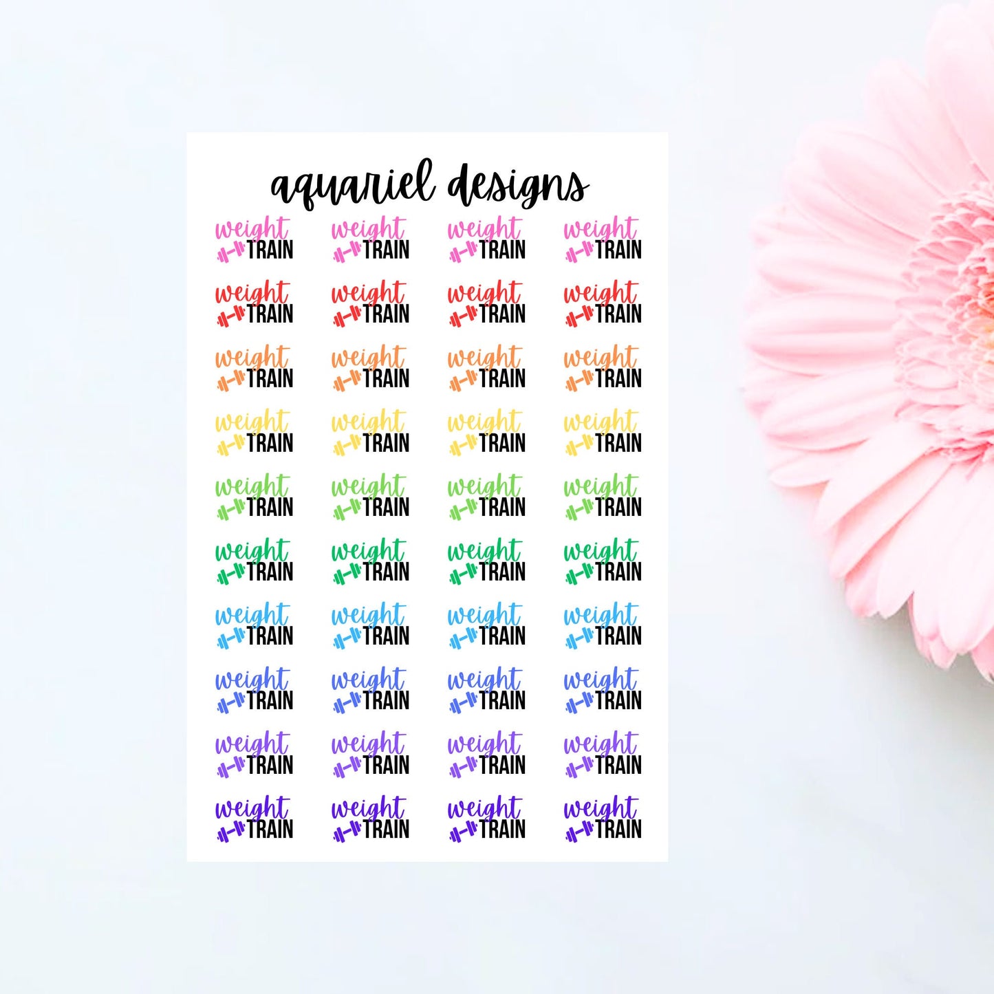 Weight Train Stickers, Fitness Planner Stickers, Set of 40 Weight Lifting Stickers, Gym Bullet Journal Stickers