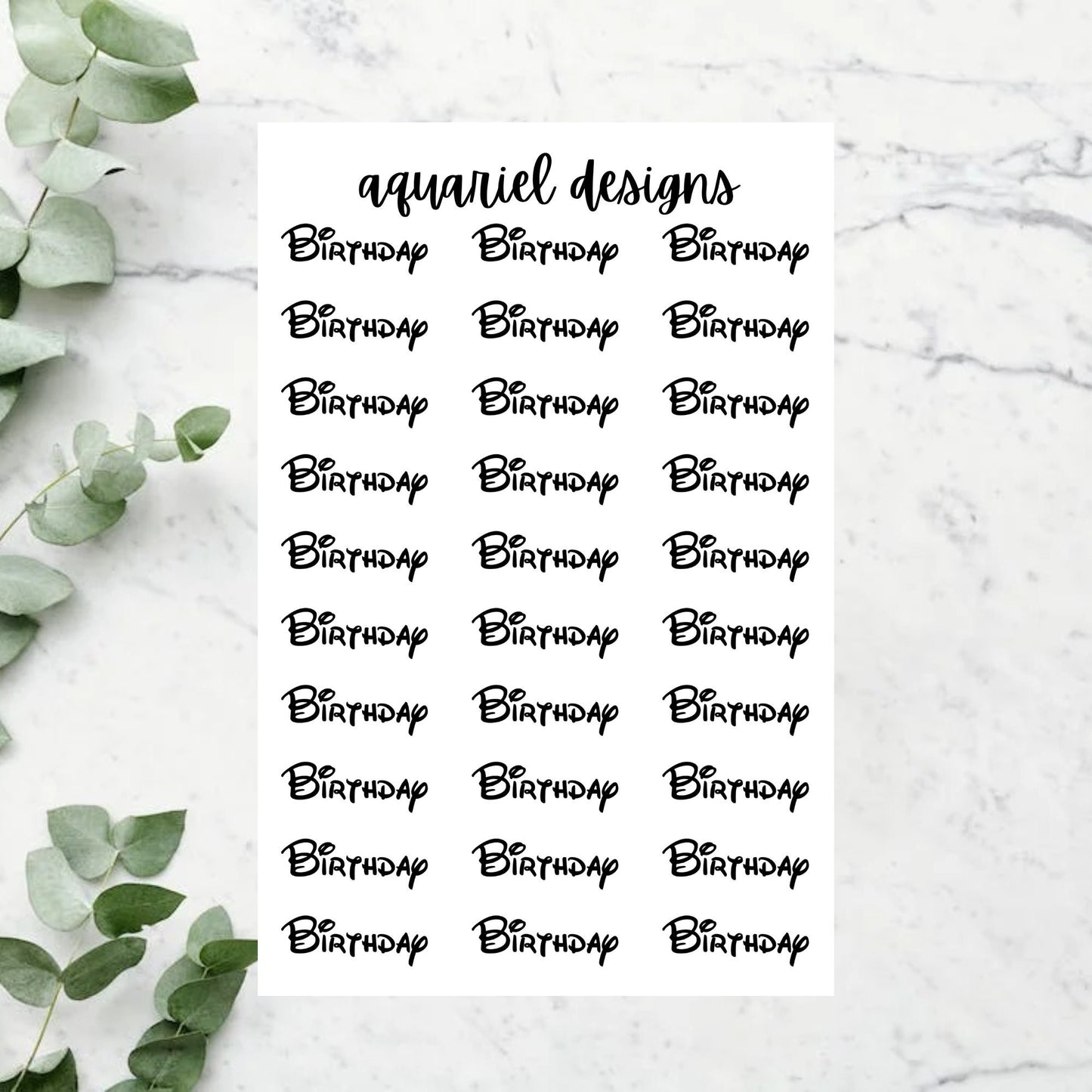 Disney Birthday Text Stickers | Set of 30 Disney Birthday Planner Stickers | Bullet Journal Stickers