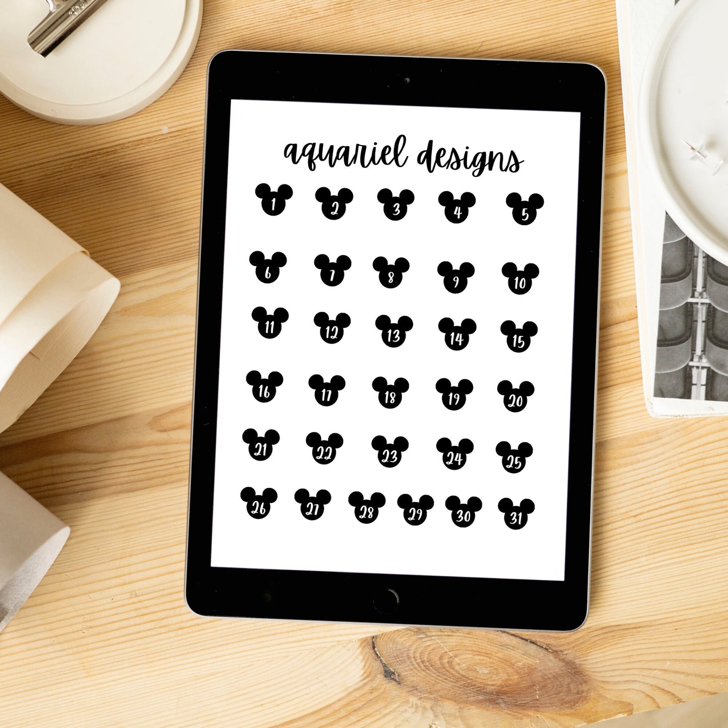 Black Mouse Head Dates Bullet Journal Digital Pre-Cropped Stickers, Mouse Ears Goodnotes PNG