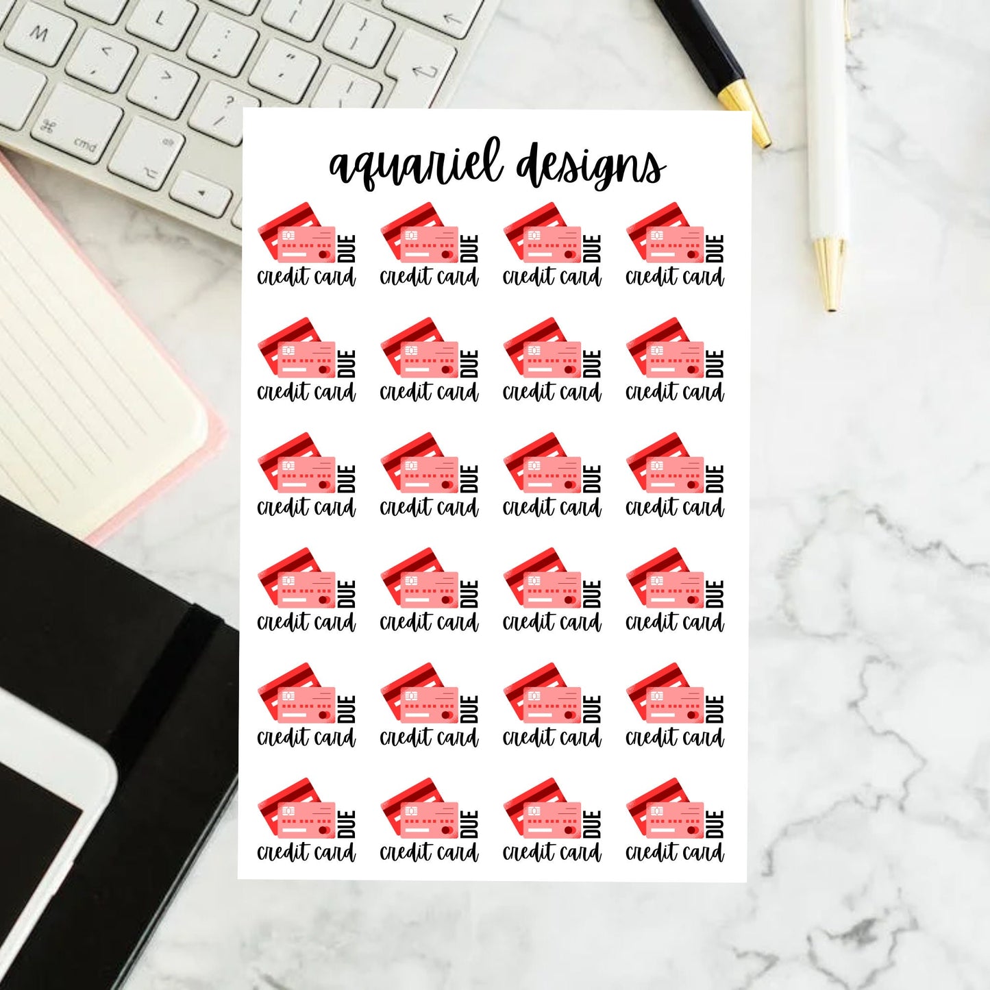 Credit Card Due Stickers | Set of 24 Green or Red Credit Card Payment Reminder Planner Stickers | Bullet Journal Stickers