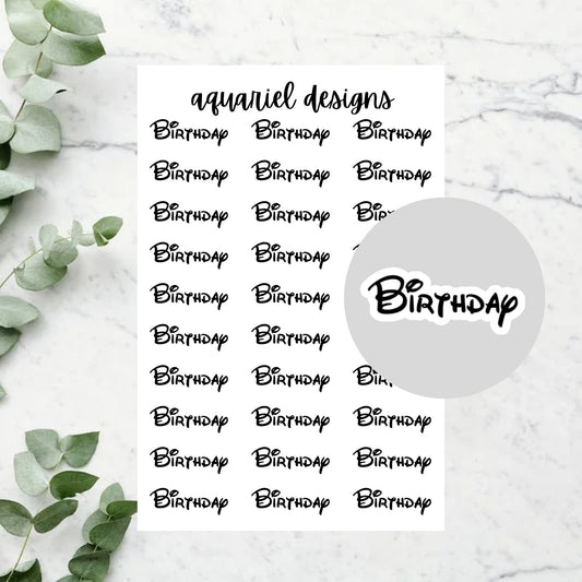 Disney Birthday Text Stickers | Set of 30 Disney Birthday Planner Stickers | Bullet Journal Stickers