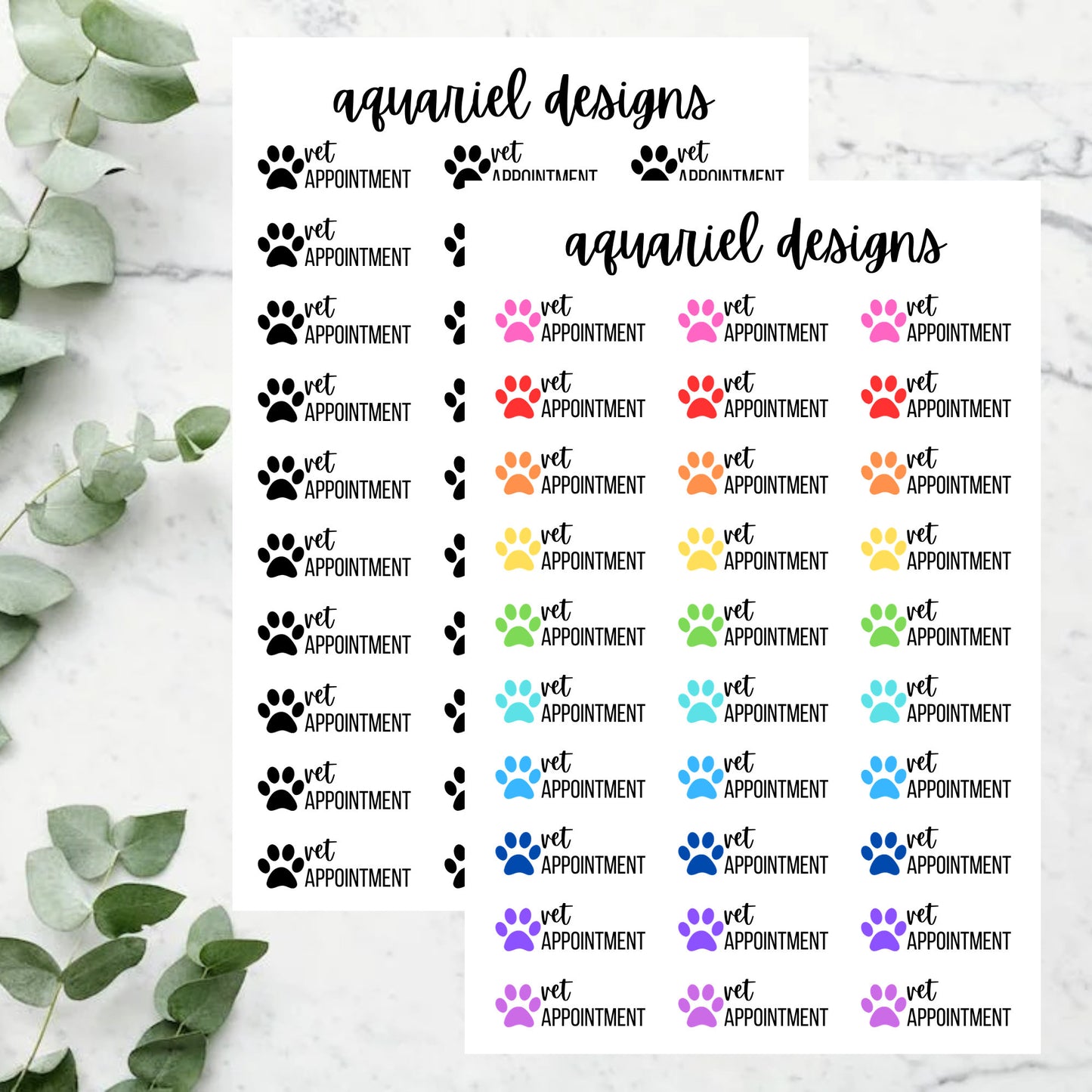 Vet Appointment Stickers | Set of 30 Rainbow or Black Vet Appointment Reminder Planner Stickers | Bullet Journal Stickers