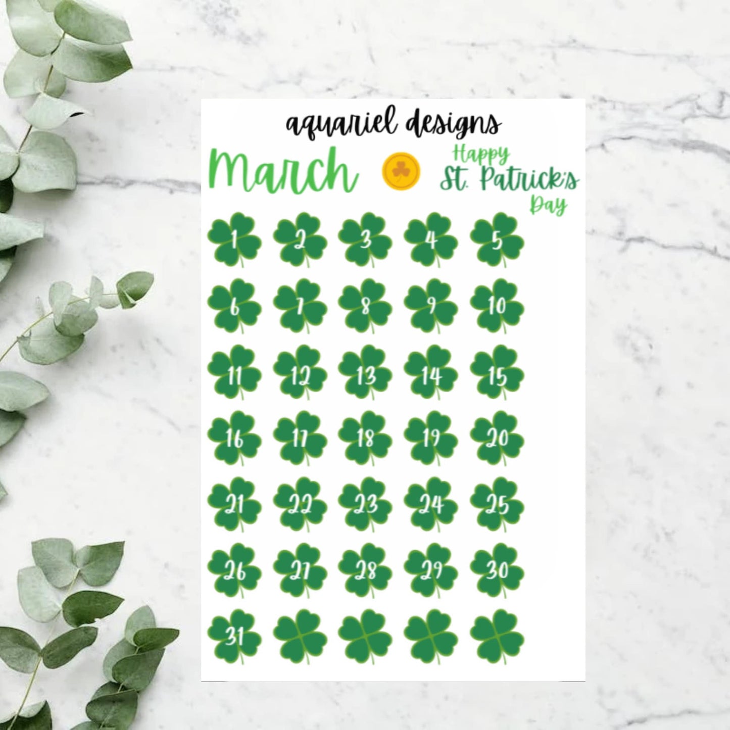 March Monthly Sticker Kit | Set of 50+ St. Patrick's Day Themed Planner Stickers | Bullet Journal Stickers