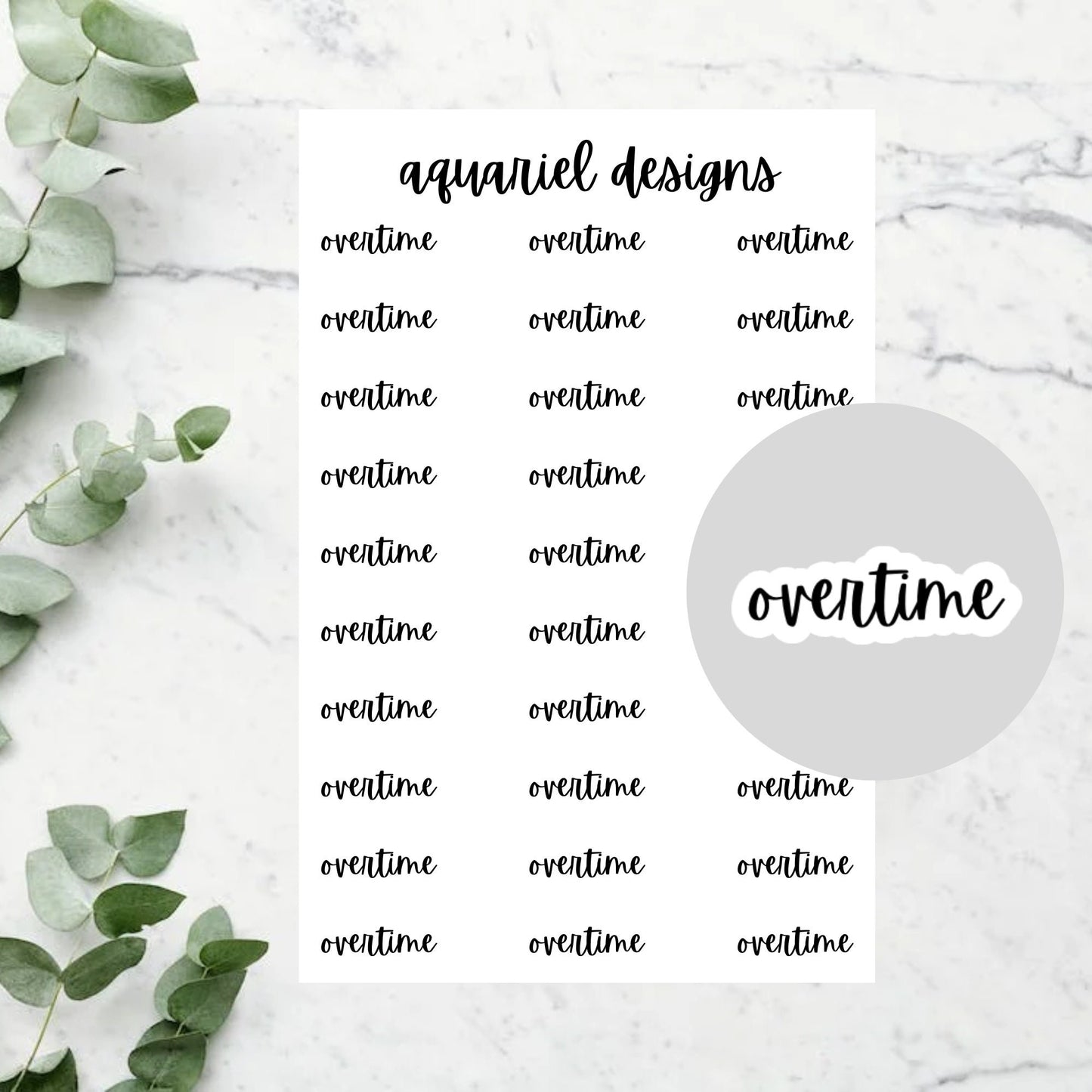 Overtime Stickers, 30 Overtime Tracker Stickers for Planners, Calendars, Bullet Journals, etc.