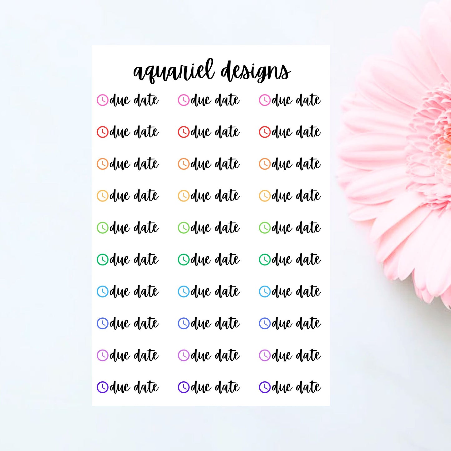 Due Date Stickers, 30 Due Date Reminder Stickers for Planners, Calendars, Bullet Journals, etc.