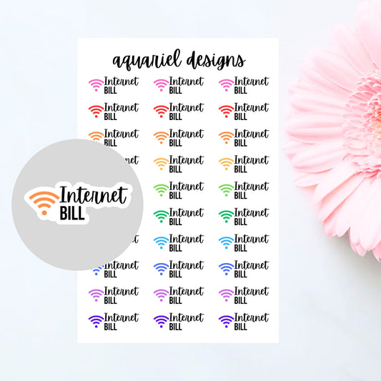 Internet Bill Stickers, 30 Internet Bill Reminder Stickers for Planners, Calendars, Bullet Journals, etc.