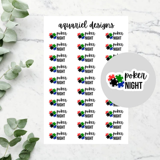 Poker Night Stickers, 30 Poker Night Stickers for Planners, Calendars, Bullet Journals, etc.