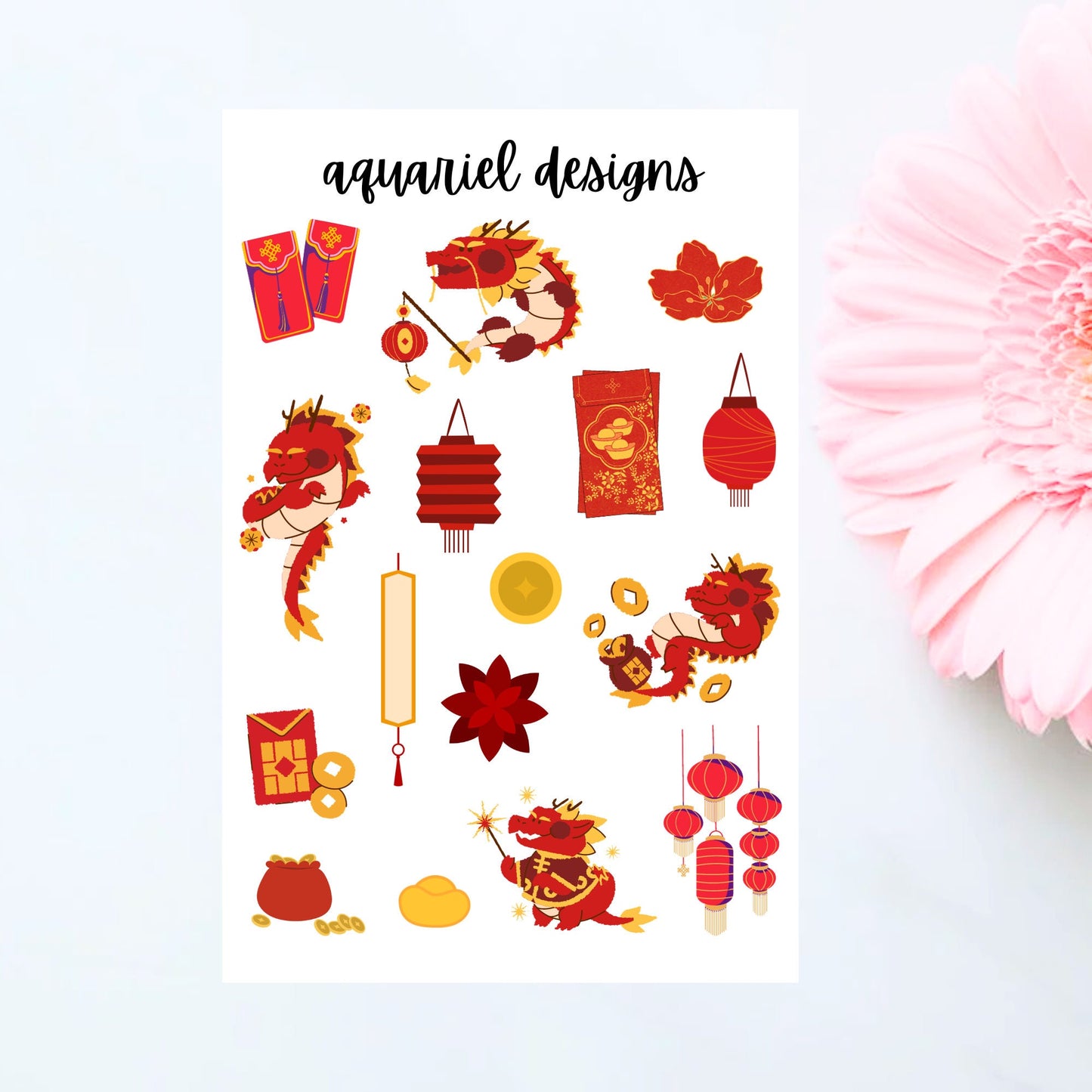 Year of the Dragon Lunar New Year Stickers | Chinese New Year Themed Planner Stickers | Bullet Journal Stickers | Scrapbook Stickers