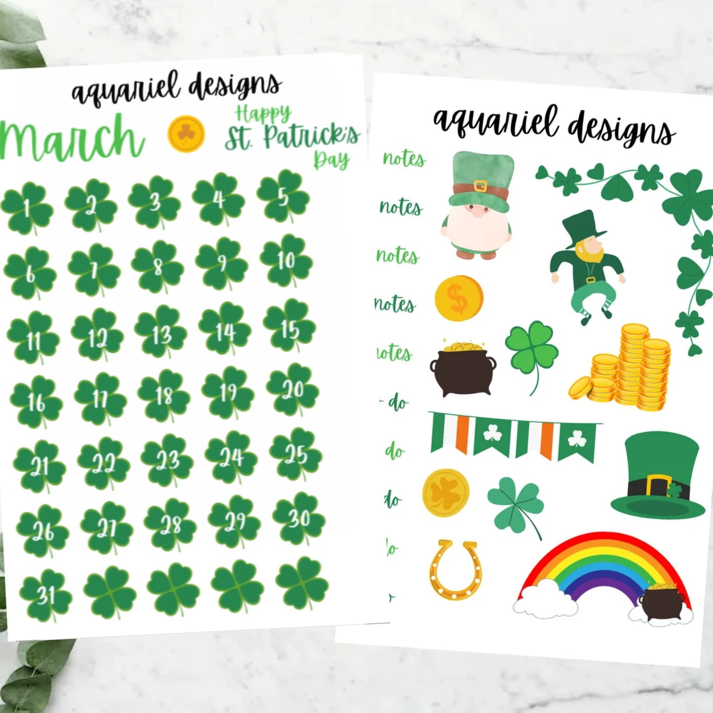 March Monthly Sticker Kit | Set of 50+ St. Patrick's Day Themed Planner Stickers | Bullet Journal Stickers