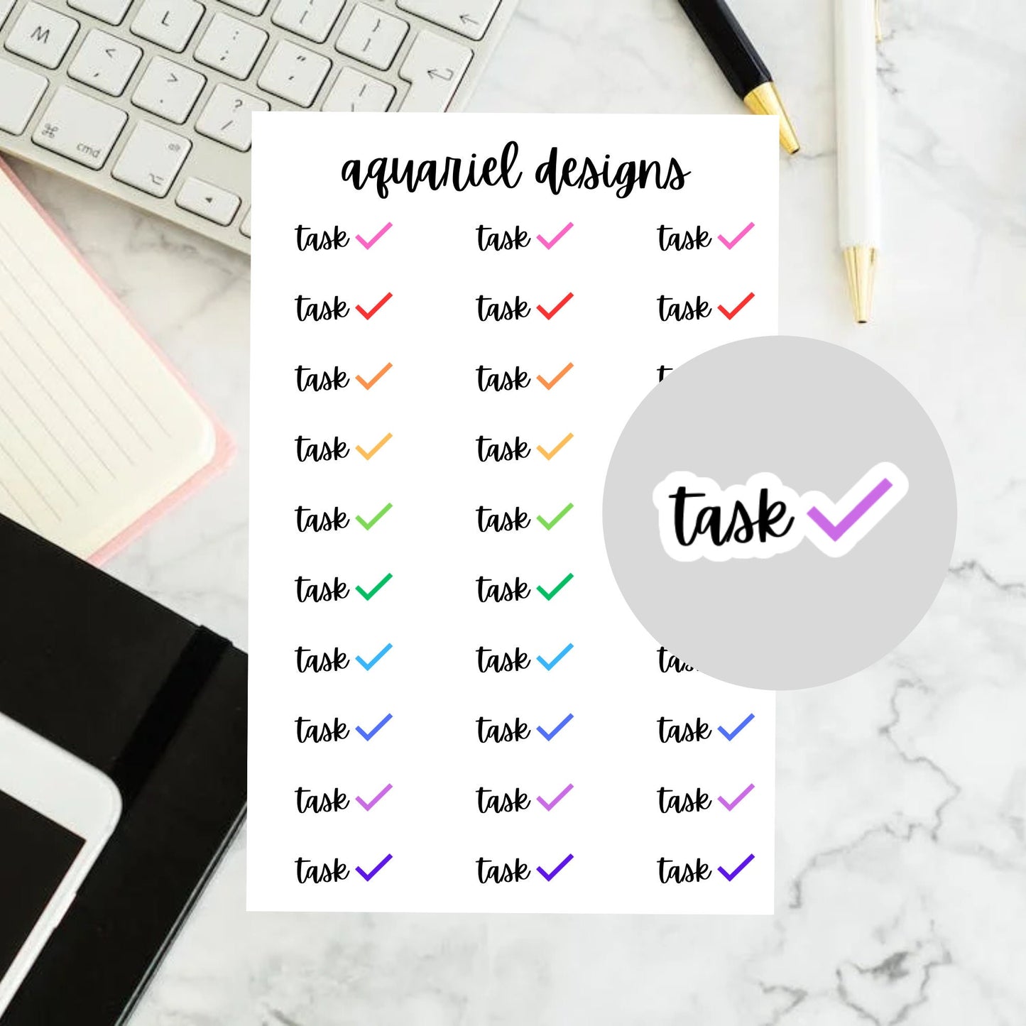 Task Stickers, 30 Task Reminder Stickers for Planners, Calendars, Bullet Journals, etc.