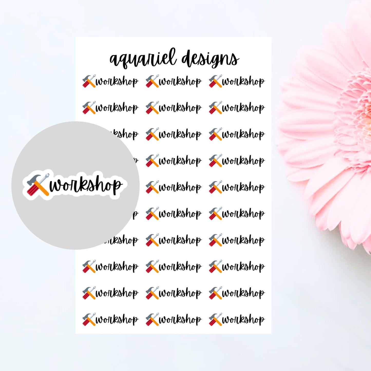 Workshop Stickers, 30 Tool Workshop Stickers for Planners, Calendars, Bullet Journals, etc.