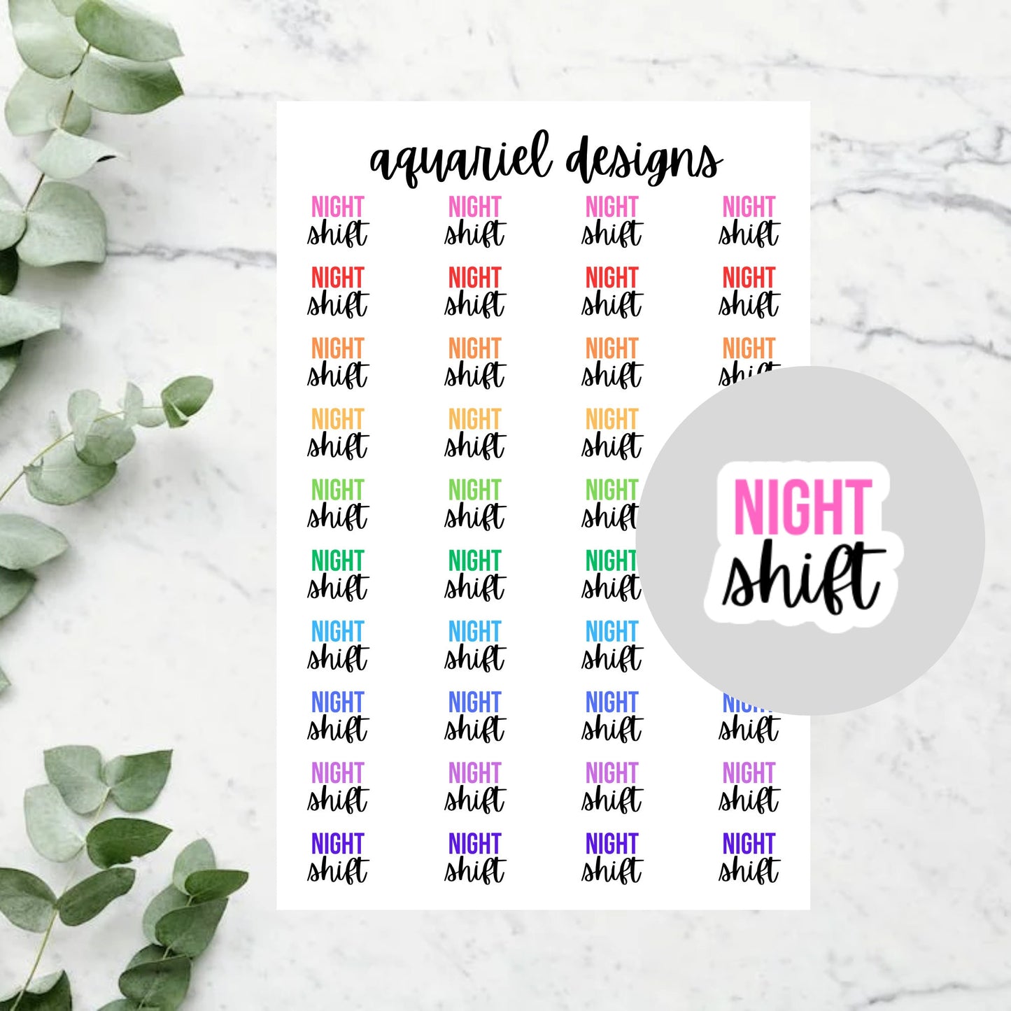 Night Shift Stickers, 36 Night Shift Reminder Stickers for Planners, Calendars, Bullet Journals, etc.