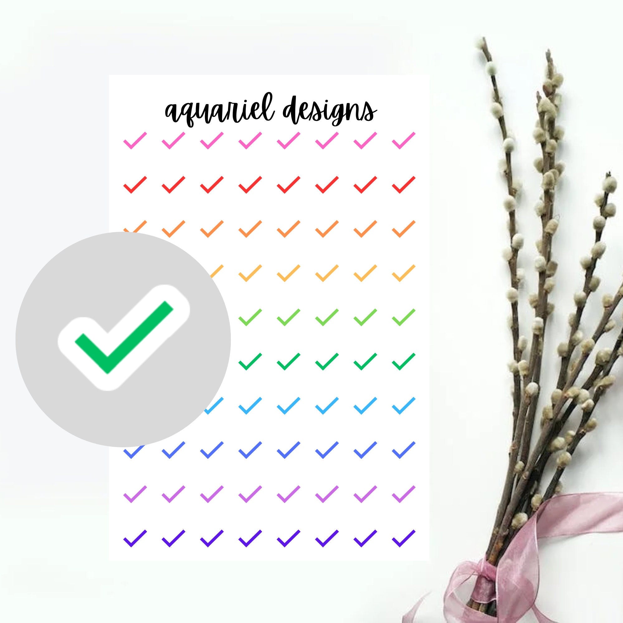 Mini Checkmark Mini Checkmark Stickers, 80 Rainbow Checkmark Stickers for Planners, C ...
