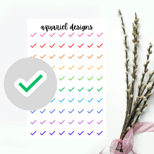 Mini Checkmark Stickers, 80 Rainbow Checkmark Stickers for Planners, Calendars, Bullet Journals, etc.